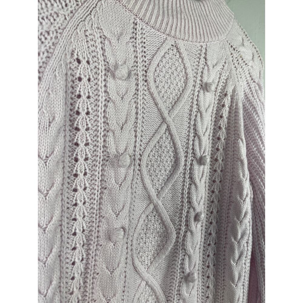 J. Crew Lambswool Azra Cable Knit Pom-Pom Sweater Vivid Lilac Size‎ Medium - Picture 8 of 12